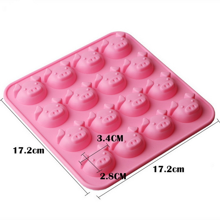 Khuôn silicon làm rau câu, socola 16 mặt heo con – Mã số 1087