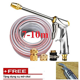 Bộ dây vòi xịt nước rửa xe, tưới cây . tăng áp 3 lần, loại 7m, 10m 206701-2 đầu đồng,cút đồng+ tặng mở chai