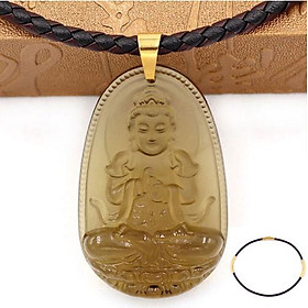 Dây chuyền mặt phật Đại Nhật Như Lai thạch anh khói 5cm + dây da - phật bản mệnh tuổi Mùi, tuổi Thân