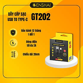 Cáp sạc hàng chính hãng Genshai GT202 USB to Type C 20cm | Bảo hành 12 tháng 1 đổi 1 | Made in Việt Nam