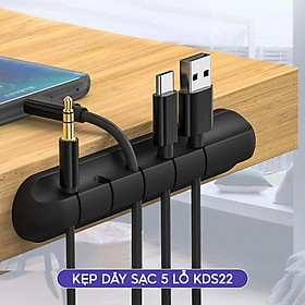 Kẹp cố định dây cáp, dây tai nghe, dây mạng, dây sạc... giúp gọn không gian 5 rãnh Màu ĐEN - Hàng chính hãng