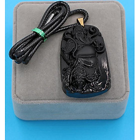 Dây chuyền mặt tượng Quan Công QC14 - thạch anh đen ( 6.2cm x 4cm ) - kèm hộp nhung