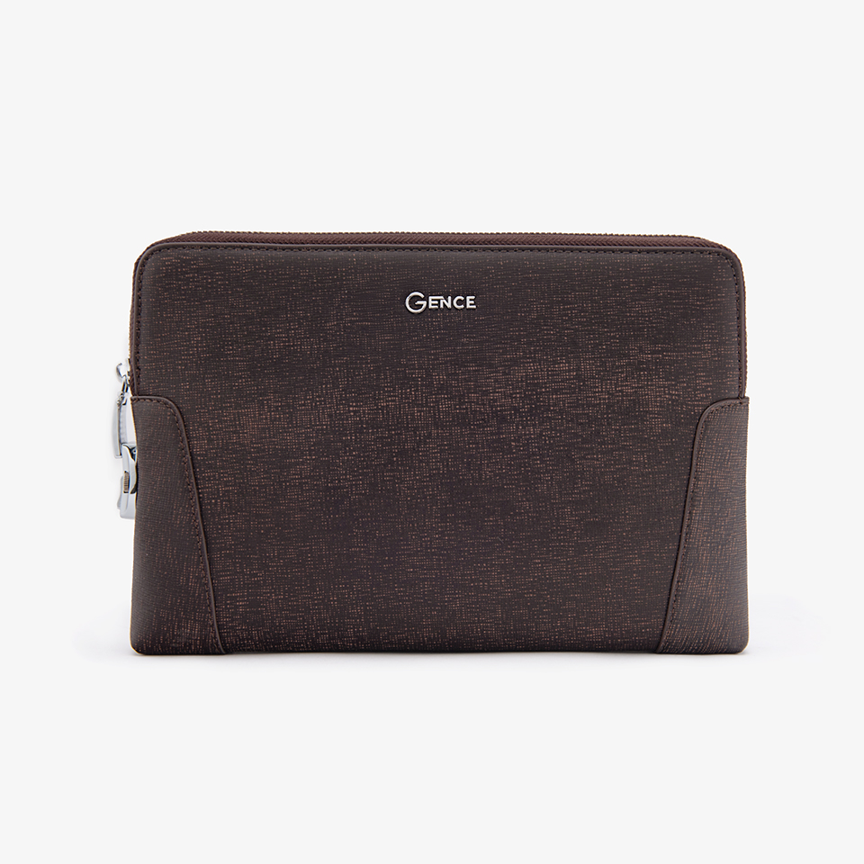 Ví Cầm Tay Clutch Nam GENCE CK11 Da Bò Khóa Số Cao Cấp Màu Nâu Phụ Kiện Vàng Hoặc Bạc