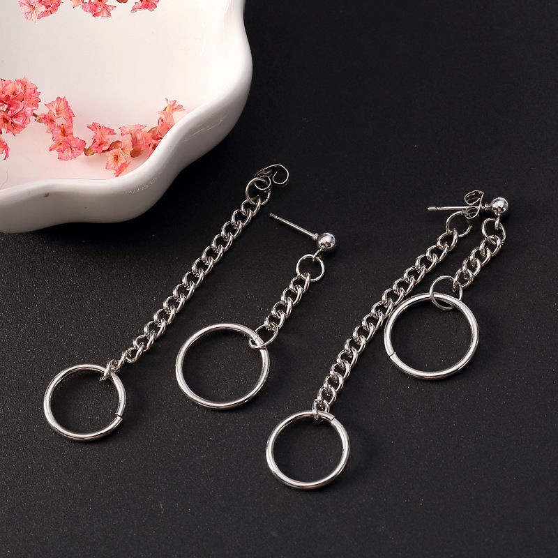 Bông tai khuyên tai 1 đôi xích tròn so le lạ mắt