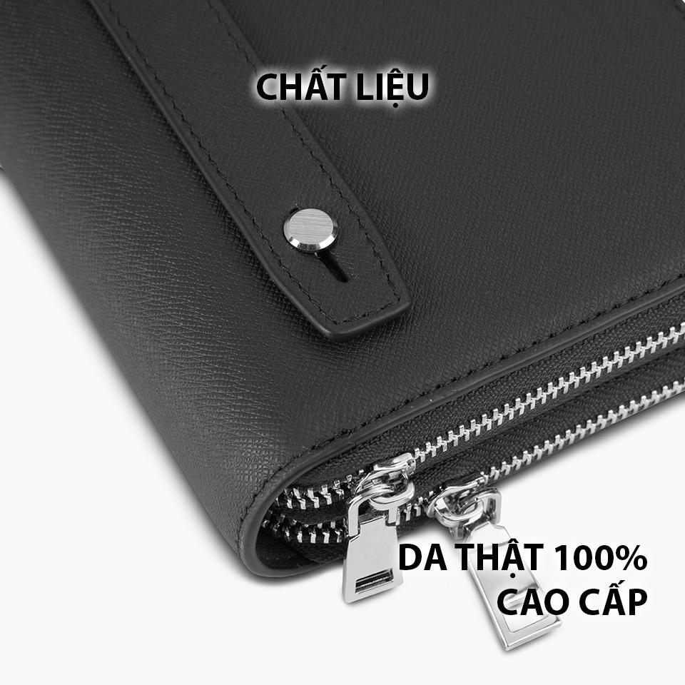Ví Da Cầm Tay Công Sở Clutch Nam Hàng Hiệu GENCE HT21 Da Bò Cao Cấp Màu Đen