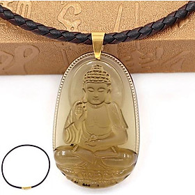 [Tuổi Tuất, Hợi] Dây Chuyền Mặt Phật A Di Đà Thạch Anh Khói 5cm + Dây Da - Mặt Size Lớn - Tặng Kèm Móc Inox - Phong Thủy 868 - May Mắn - Bình An