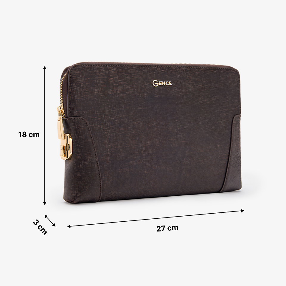 Ví Cầm Tay Clutch Nam GENCE CK11 Da Bò Khóa Số Cao Cấp Màu Nâu Phụ Kiện Vàng Hoặc Bạc