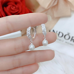 Bông tai bạc khuyên tròn treo trai chất liệu bằng bạc MS065c