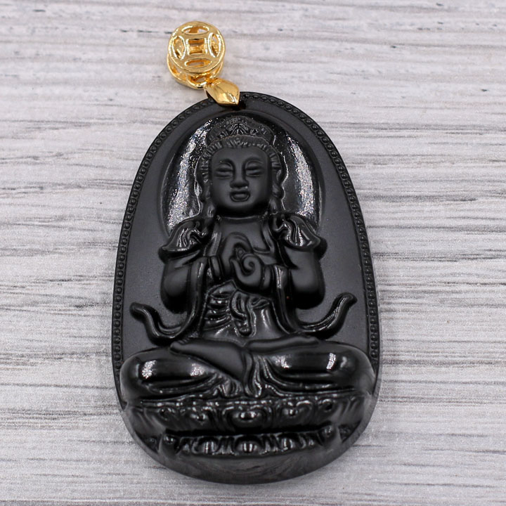 Mặt Phật Như lai Đại nhật - thạch anh đen 4.3cm - tuổi Mùi, Thân
