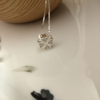 Bộ dây chuyền liền mặt trang sức bạc Ý S925 Bạc Huệ Ngân -Cỏ bốn lá may mắn PP1504