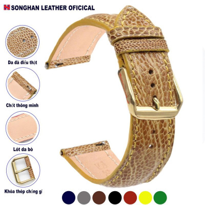 [Đà Điểu Vân Nhỏ Khóa Kim] Dây Đồng Hồ.Dây Da Đà Điểu Gắn Chốt Thông Minh Kèm Khóa Kim Cao Cấp Chính Hãng Songhan Leather.Nhiều Size, Nhiều Màu.BẢO HÀNH 6 THÁNG