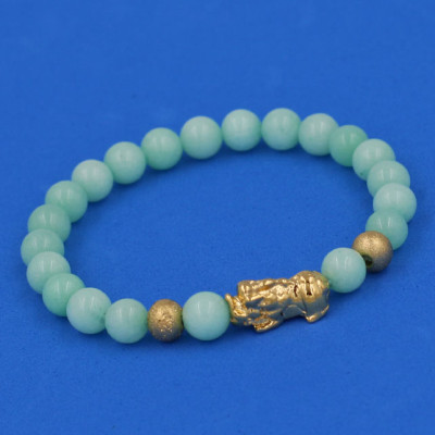 Vòng đeo tay đá Ngọc Bích xanh 6 ly cẩn Tỳ Hưu inox vàng VNBXTHHBV6 - hợp mệnh Mộc, mệnh Hỏa