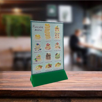 Kệ menu nhà hàng, Standee mica để bàn, Bảng quét mã QR Code, Kệ mica 2 mặt Enter E10-A 100x150mm đế lùa uốn chân chữ A