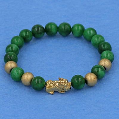 Chuỗi đeo tay Cẩm Thạch Đông Ninh 8 ly - cẩn Tỳ Hưu inox vàng VCTDNTHVB8 + hộp gỗ