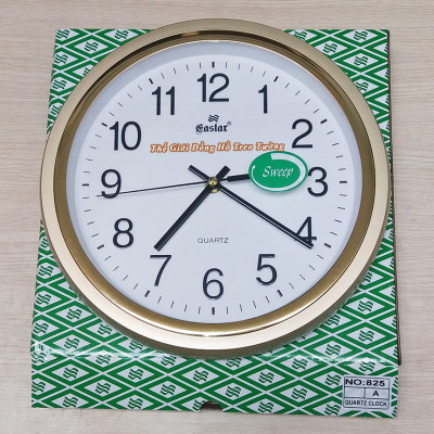 Đồng Hồ Treo Tường KIM TRÔI EASTAR Cao Cấp - Mặt Tròn Viền Vàng Kim Tuyến - Mặt số in Nổi 3D - Máy Kim trôi – Tặng Pin Maxell