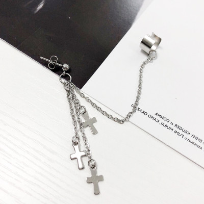 Khuyên tai thả chữ thập tua rua cá tính unisex