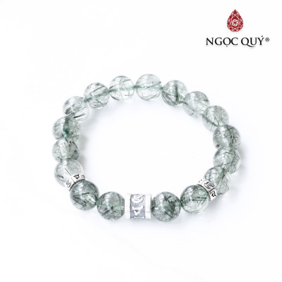 Vòng thạch anh tóc xanh phối charm lục tự bạc mệnh hỏa, mộc - Ngọc Quý Gemstones