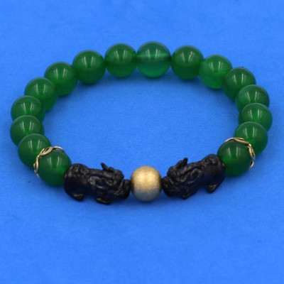 Chuỗi hạt đeo tay Thạch Anh Xanh Lá size 8 ly, 10 ly, 12 ly - Vòng tay Tỳ Hưu Đôi inox đen VTAXLTHHEV8 - hợp mệnh Hỏa, mệnh Mộc