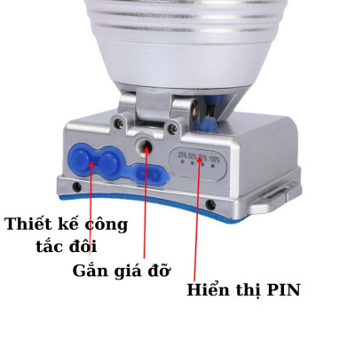 Đèn pin đội đầu j78 chiếu xa ánh sáng mạnh pin trâu đèn pin công suất lớn vỏ hợp kim nhôm