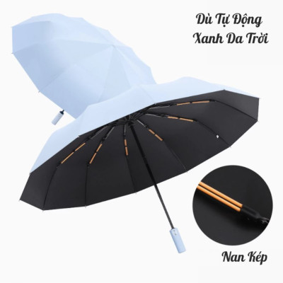 Dù Che Nắng Mưa Bấm Tự Động 12 Nan Kép Chống Thấm Nước Chống Tia UV Nhỏ Gọn Tiện Lợi