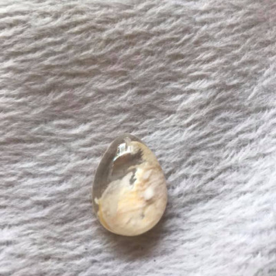 MẶT DÂY CHUYỀN ĐÁ THẠCH ANH ƯU LINH TỰ NHIÊN HÌNH GIỌT NƯỚC MÀU BÔNG TRẮNG VÀNG CAO 23,5MM ĐK 17,5MM