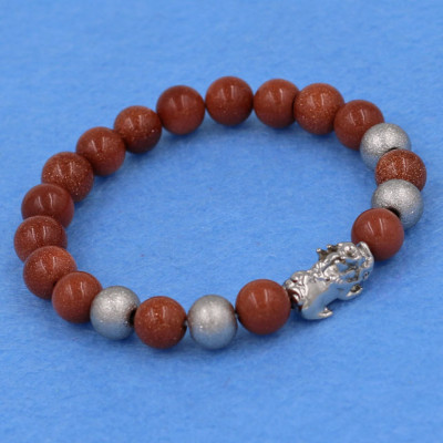 Chuỗi đeo tay đá kim sa 8 ly - cẩn Tỳ Hưu inox bạc VKSTHTB8 - hợp mệnh Thổ, mệnh Mộc