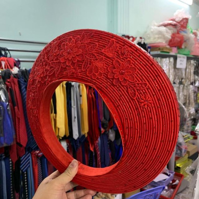 Khăn đống cô dâu đỏ 25 tầng đính ren kim tuyến đẹp khăn đống thủ công tp hồ chí minh