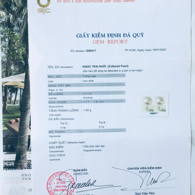 Combo Hoa Tai Ngọc Trai Thiên nhiên, kèm bản PHOTOCOPY giấy KIỂM ĐỊNH SJC và Túi Nhung.