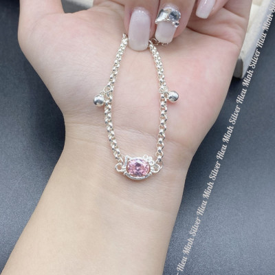 Lắc Tay Lắc Chân Bé Yêu Bạc Hiểu Minh LTE121 Mèo Kitty Bảo Hành Vĩnh Viễn
