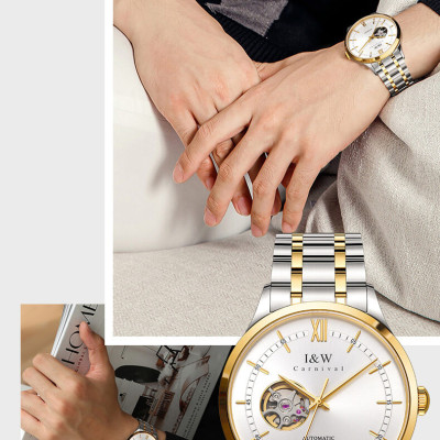 Đồng hồ nam chính hãng IW CARNIVAL IW570G-1 Kính sapphire ,chống xước ,Chống nước 30m ,Bảo hành 24 tháng,Máy cơ (Automatic),dây kim loại thép không gỉ 316L, thiết kế lộ cơ đơn giản dễ đeo