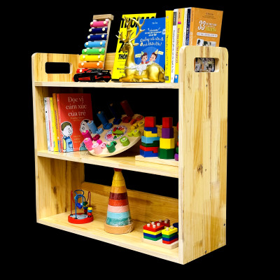 Kệ Đồ Chơi, Kệ Sách Có Tay Cầm Bằng Gỗ Cho Bé Để Đồ Chơi, Decor Phòng Cho Bé
