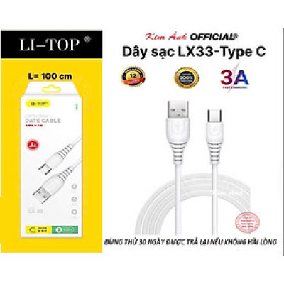 Dây sạc LI-TOP LX33 chân Type C (hộp giây), dòng điện 5V- 3A, hàng chính hãng