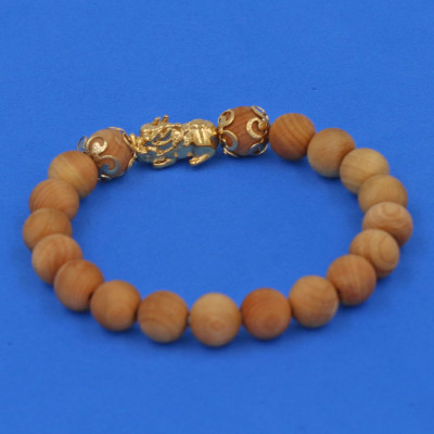 Chuỗi đeo tay Gỗ Ngọc Am 8 ly Cẩn Tỳ Hưu Phong Thủy inox vàng VGHDTHHKV8