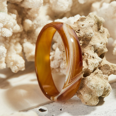 Vòng tay đá mã não nâu cam bản hẹ mệnh hỏa thổ - Ngọc Qúy Gemstones