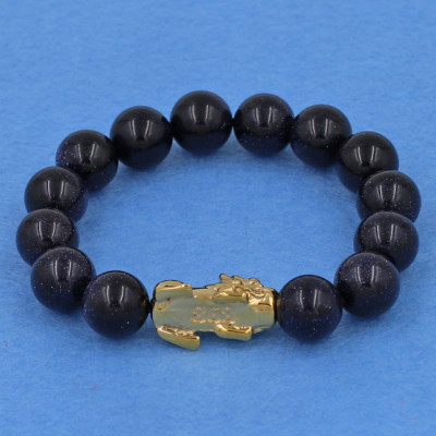 Chuỗi đeo tay đá lam sa 12 ly - cẩn Tỳ Hưu inox vàng VLSTHV12