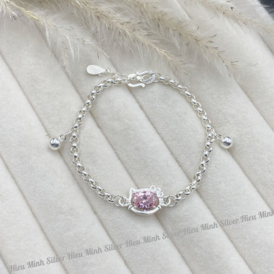 Lắc Tay Lắc Chân Bé Yêu Bạc Hiểu Minh LTE121 Mèo Kitty Bảo Hành Vĩnh Viễn