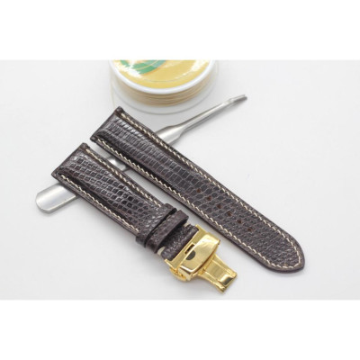 Dây da đồng hồ Kỳ Đà, Dây Đồng Hồ Handmade May Tay Thủ Công Phối Chỉ Trắng SH044