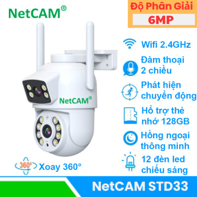 Camera Ngoài Trời NetCAM STD34, Quay Quét 360 độ, có Ống Kính Kép với Độ phân giải Siêu Nét 6MP - Hàng Chính Hãng