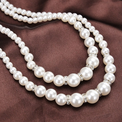Bộ trang sức nữ chuỗi hạt 2 tầng hạt cườm giả ngọc siêu đẹp, sang trọng giá tốt