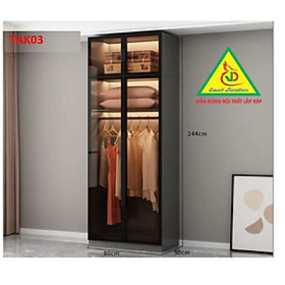 Tủ quần áo gỗ MDF cánh kính cường lực khung nhôm TAK02 - Nội thất lắp ráp Viendong Adv