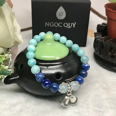 Vòng Đá Amazonite Mix Lapis Và Charm Chuông Bạc Ngọc Quý Gemstones VPT041