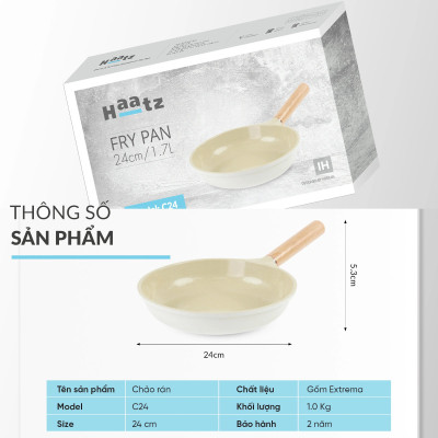 Chảo chiên chống dính phủ gốm Hàn Quốc size 24cm cán gỗ đáy từ