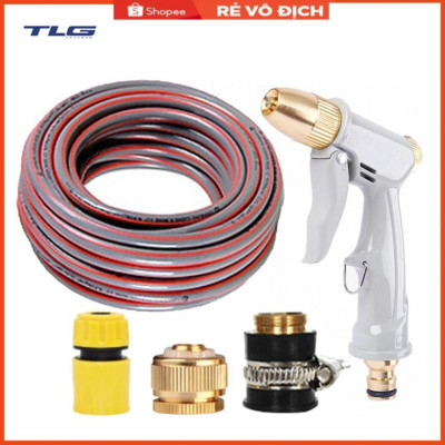 Bộ dây vòi xịt nước tưới cây rửa xe,tăng áp 3 lần, loại 15m (cút nhựa nối đồng nhựa) 206846