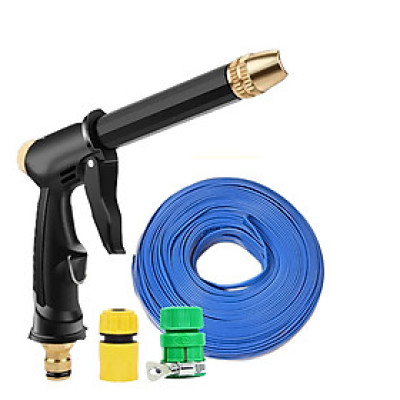 Bộ dây và vòi xịt rửa xe tưới cây  tăng áp thông minh 810-2621 (dây xanh dẹt-cút nối xanh)