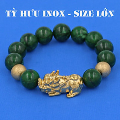 Vòng chuỗi đeo tay đá cẩm thạch sơn thủy 14 ly ( size lớn ), charm tỳ hưu, bi inox, vòng tay chuỗi hạt