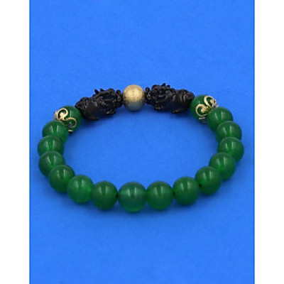 Chuỗi hạt đeo tay Thạch Anh Xanh Lá size 8 ly, 10 ly, 12 ly - Vòng tay Tỳ Hưu Đôi inox đen VTAXLTHHEV8 - hợp mệnh Hỏa, mệnh Mộc