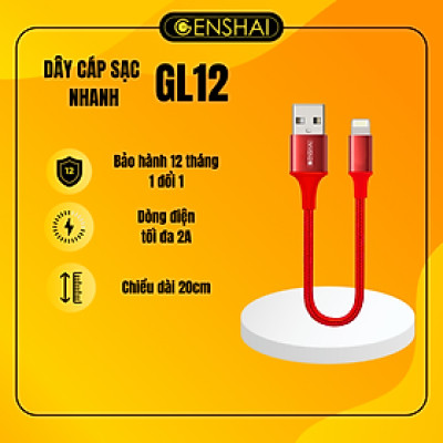Cáp sạc ip ngắn hàng chính hãng GENSHAI GL12 USB to L dây dù 20cm tiện dụng cho pin sạc dự phòng | Bảo hành 12 tháng 1 đổi 1