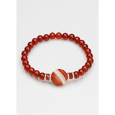 Vòng tay phong thủy đá Mã Não Đỏ 6 ly mix Mã Não Mặt tròn by ANQLO