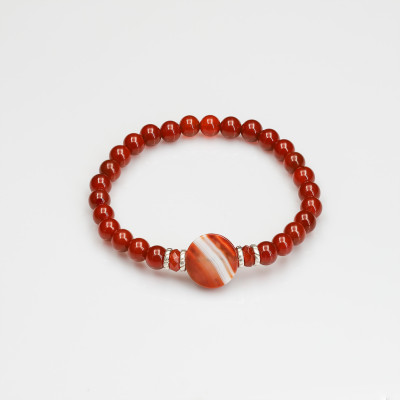 Vòng tay phong thủy đá Mã Não Đỏ 6 ly mix Mã Não Mặt tròn by ANQLO