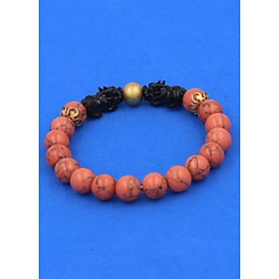 Vòng tay San Hô Cam sọc size 8 ly - Vòng tay Tỳ Hưu Đôi inox đen VSHCSTHHEV8 - hợp mệnh Hỏa, mệnh Thổ